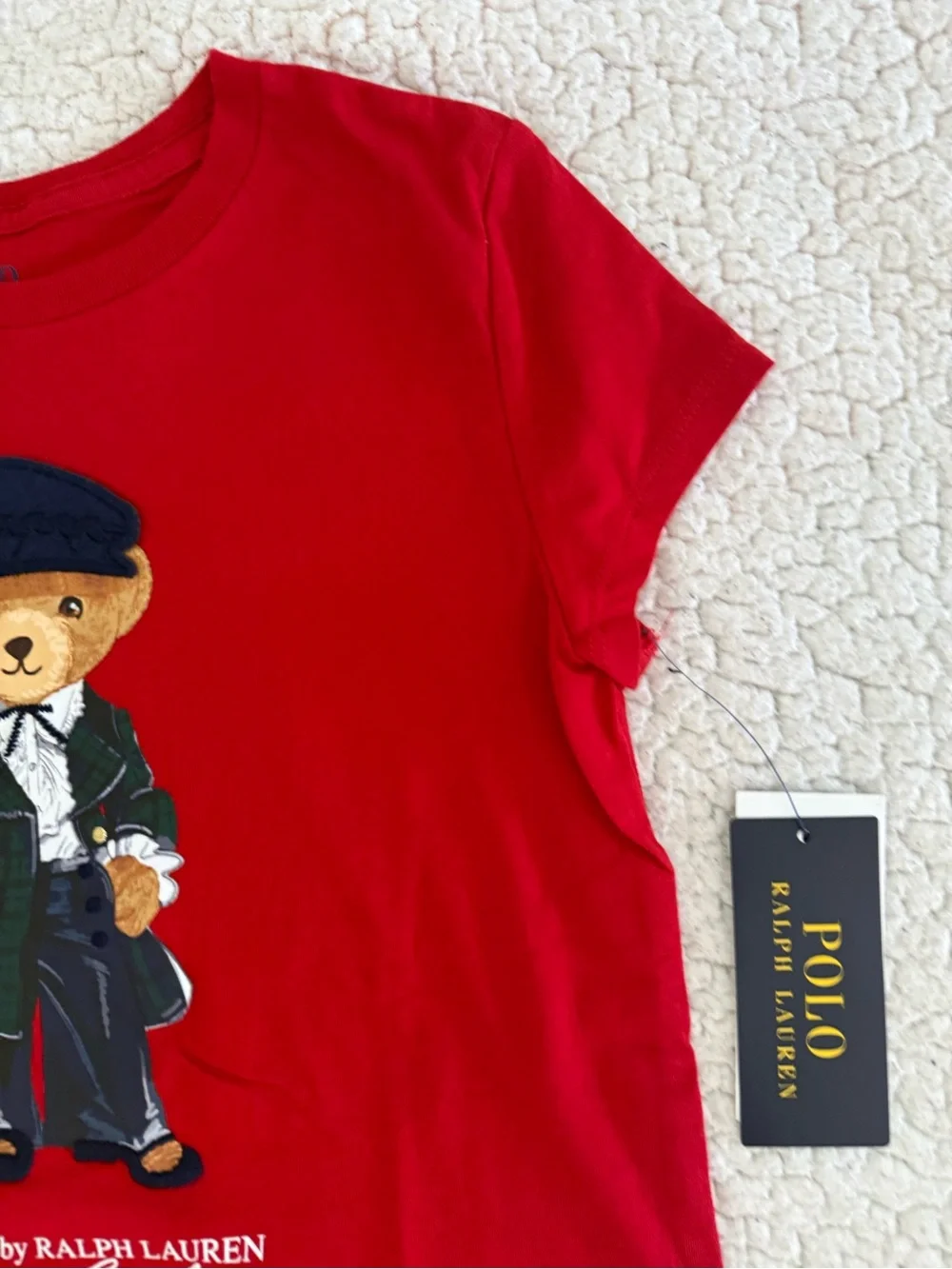 New girls Sz M 8-10, XL 16 Ralph Lauren Red Polo Bear Short Sleeve shirt